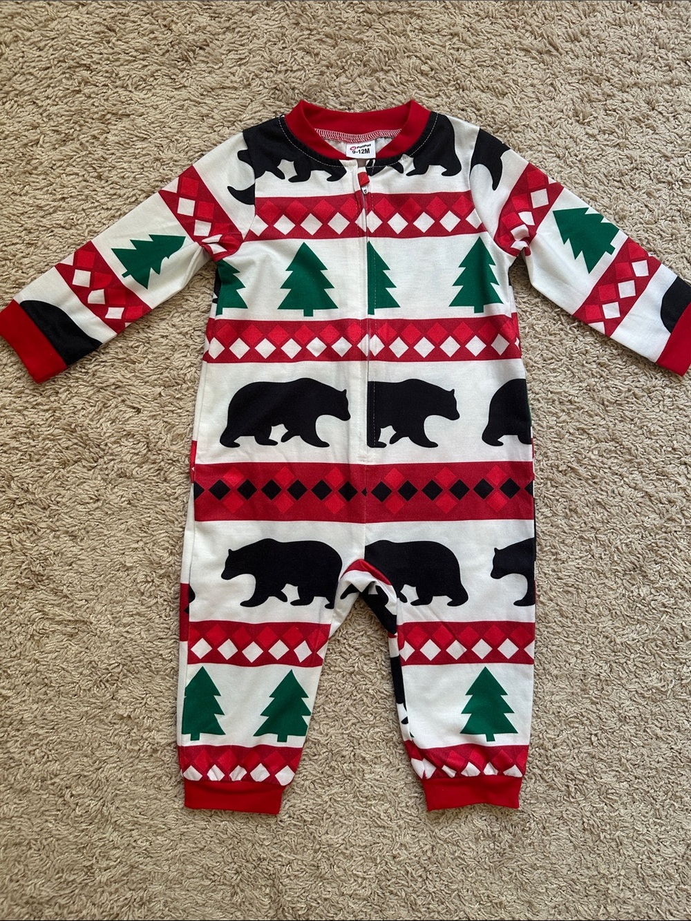 PatPat Red White Green Black Bear & Tree Holiday Footie